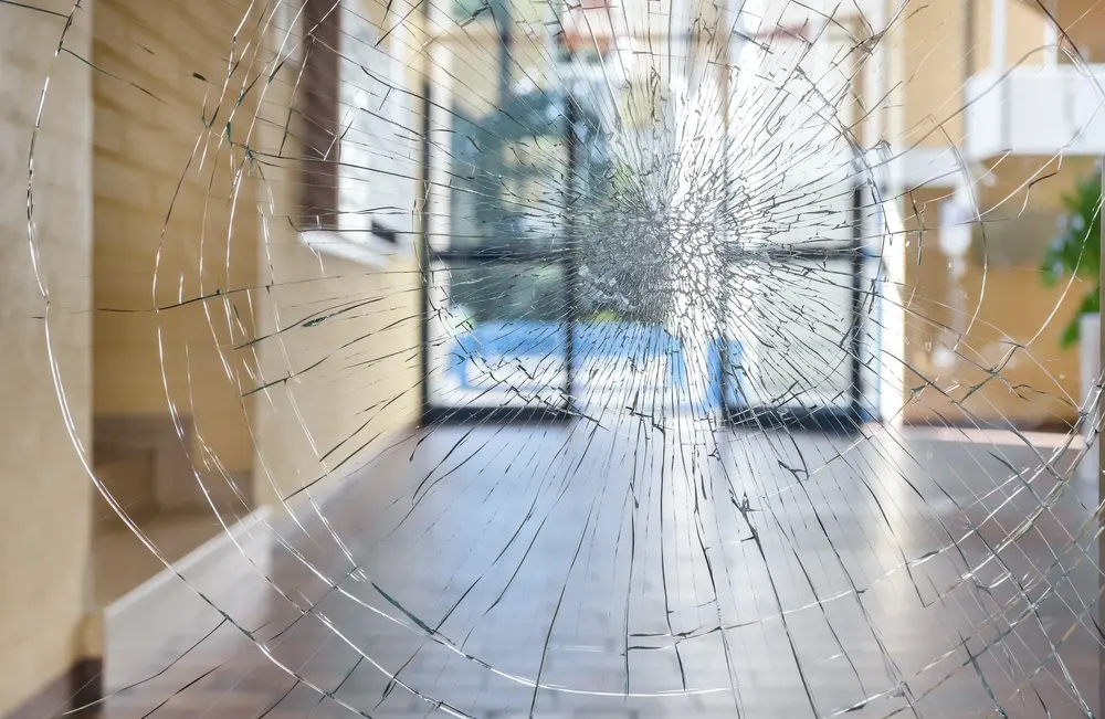 Security film holding tested glass together