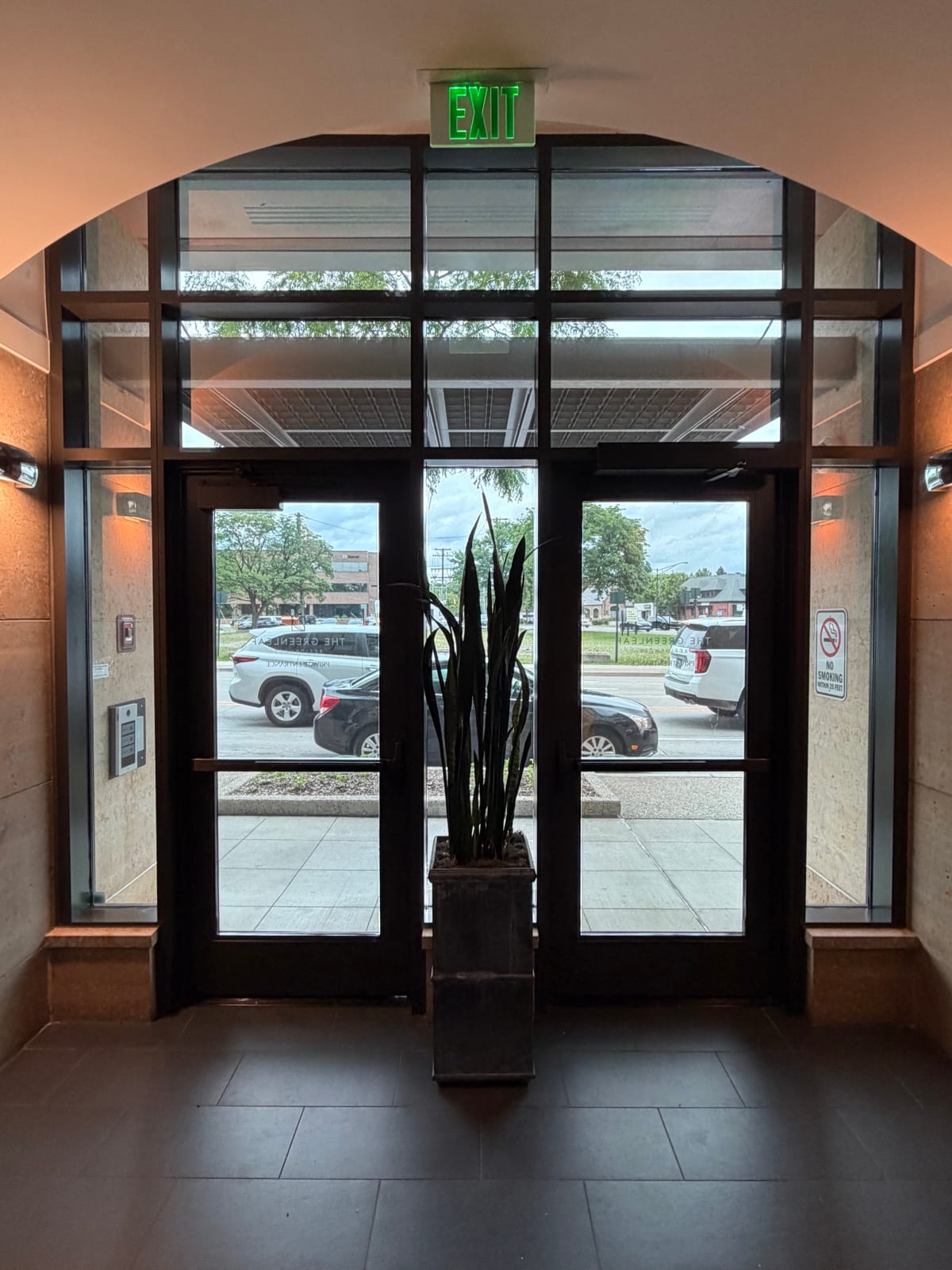Commercial lobby doors with fresh tint