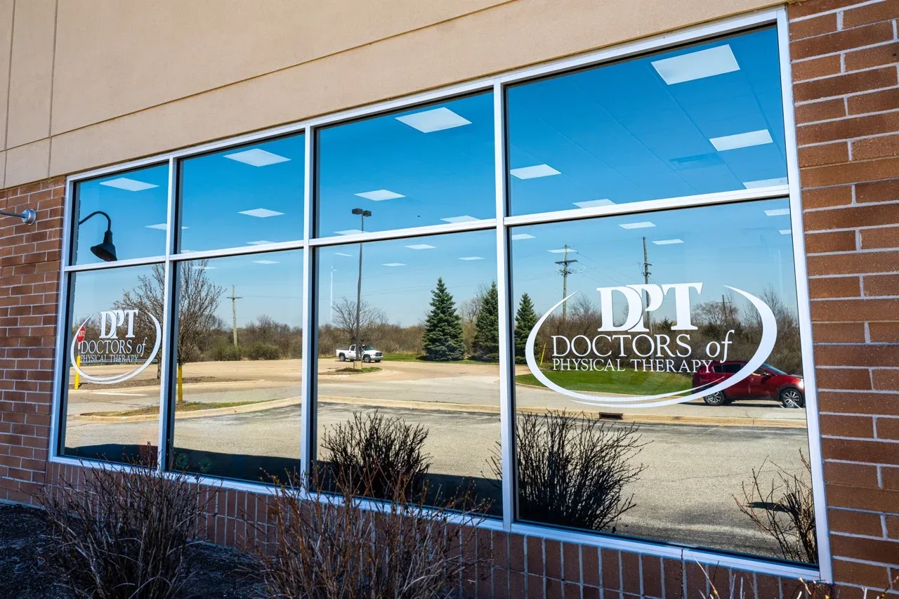 Reflective film on a physical therapy clinic storefront