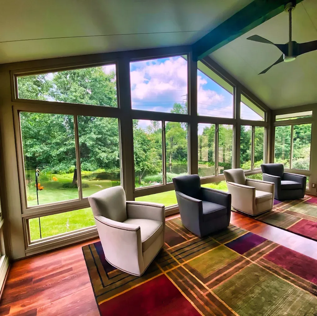 Sunroom interior kept cool by tinted glass